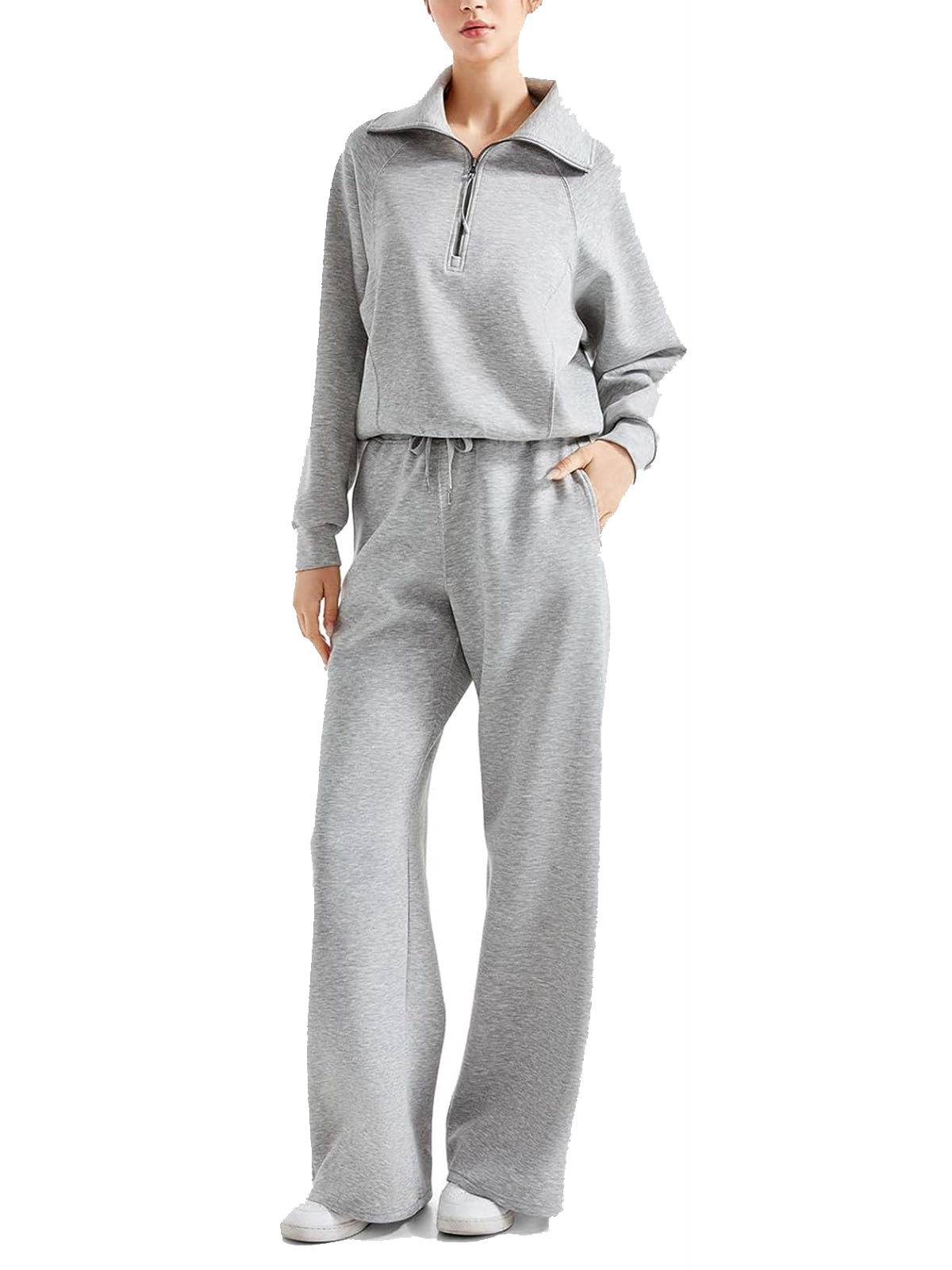 💥Women 2 Piece Lounge Matching Set Wide Leg Sweatpant Half Zip Sweatshirt