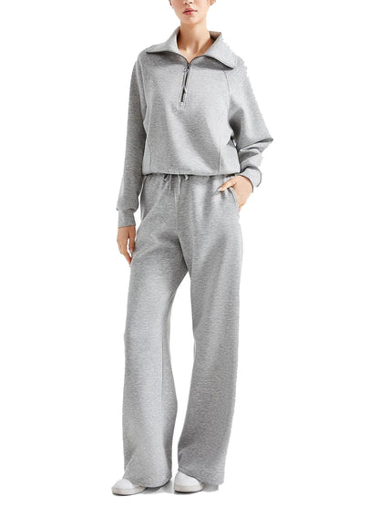 💥Women 2 Piece Lounge Matching Set Wide Leg Sweatpant Half Zip Sweatshirt