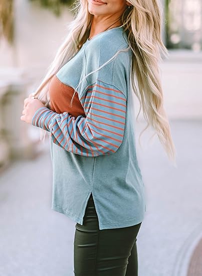 ✨Women's Cute Color Block Long Sleeve Casual Top
