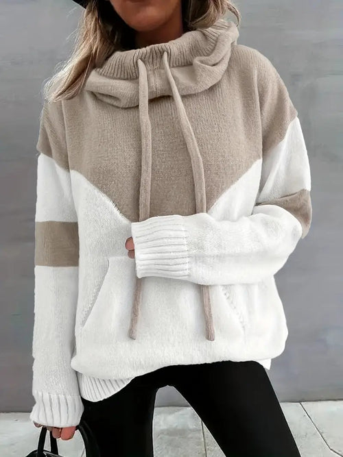 ✨Cozy Color Block Knit Hoodie with Drawstring Details (Final Days: Big Savings!!!)