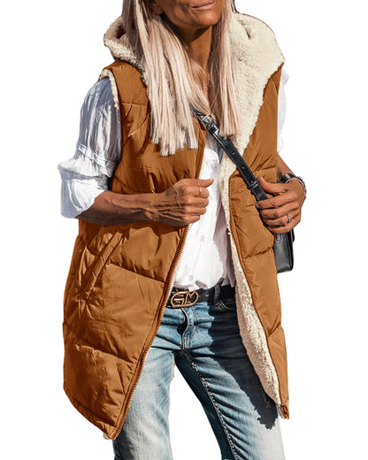 ✨Women's Sleeveless Hooded Reversible Fleece Jacket Zip Up Coat Outerwear Vests