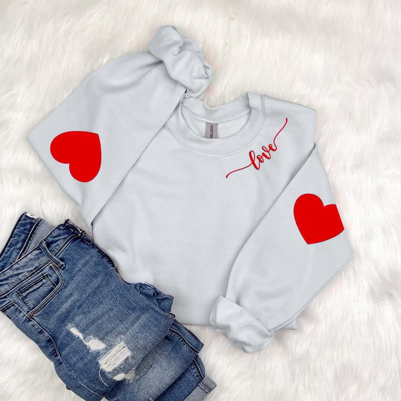 Long Sleeve Sweatershirt with Heart Elbow Patch