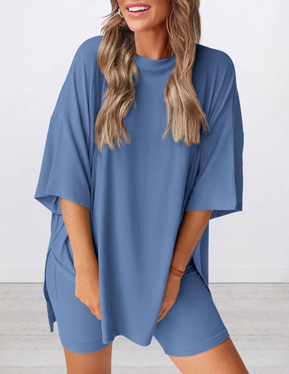 ⏰Hot Sale-Women's Oversized Casual T-Shirt Shorts Suit Stretch Two-Piece Set