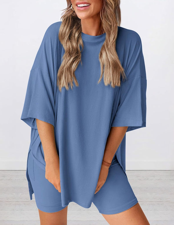 ⏰Hot Sale-Women's Oversized Casual T-Shirt Shorts Suit Stretch Two-Piece Set