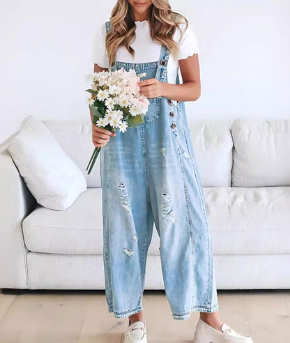 ✨Loose Fit Adjustable Strap Distressed Denim Bib Overalls