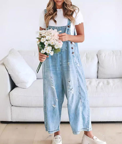 ✨Loose Fit Adjustable Strap Distressed Denim Bib Overalls