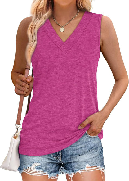 ⏰Hot Sale-Women Summer Loose Fit V Neck Sleeveless Basic Tank Tops