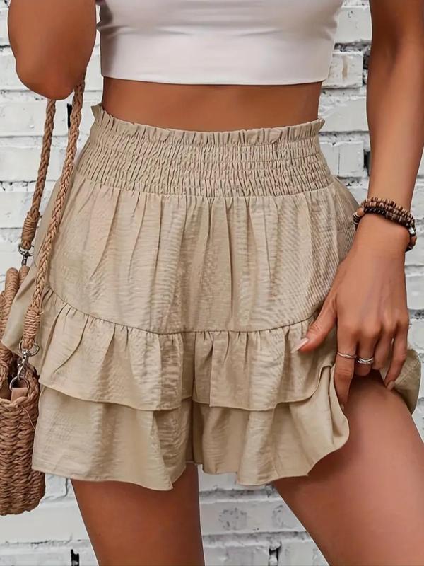 Women's Casual Comfy Elastic High Waist Ruffle Shorts