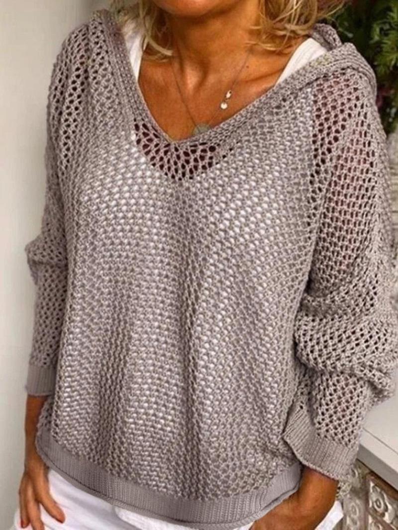 ✨Women's Solid Hollow Out Sheer Hooded Sweater