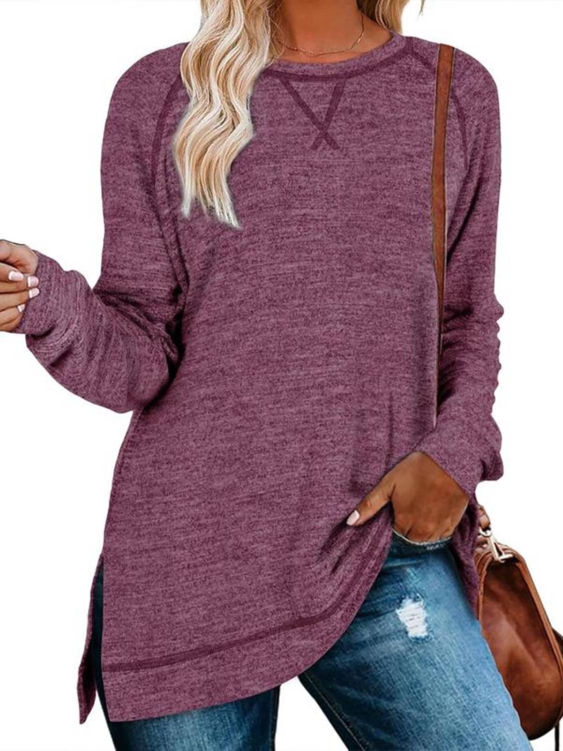 ✨Women Fall Side slit Long Sleeve Shirts Tunic Tops