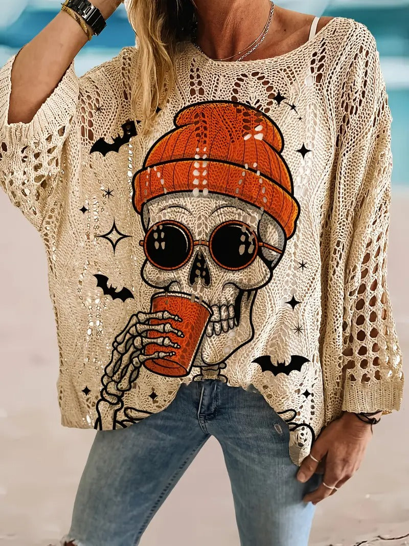 ✨Halloween Crew Neck Pumpkin Loose Fit Long Sleeve Cutout Sweater