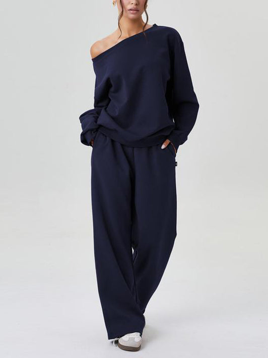 ✨Women's Off-Shoulder Long Sleeve Top & Wide-Leg Pants Set