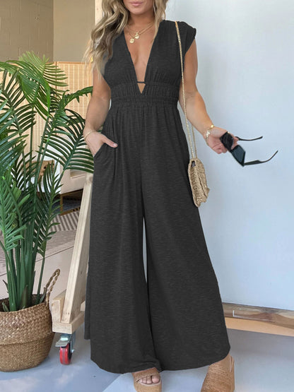 Women's Deep V Hi Lo Hem Jumpsuit (Buy 2 Free Shipping)