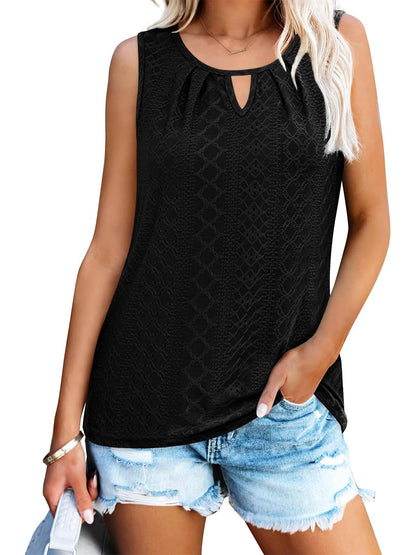 ✨Women's Keyhole Neck Trendy Sleeveless Pleated Tank Tops
