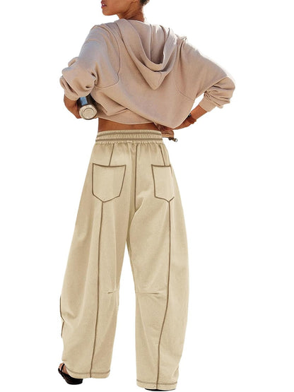 Limited time sale🔥Women's Casual Drawstring Wide Leg Sweatpants Baggy Barrel Pants