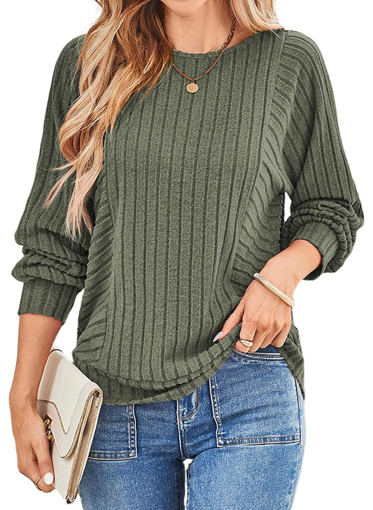 ✨Women's Soft Ribbed Crewneck Long Sleeve Shirts Knit Tops