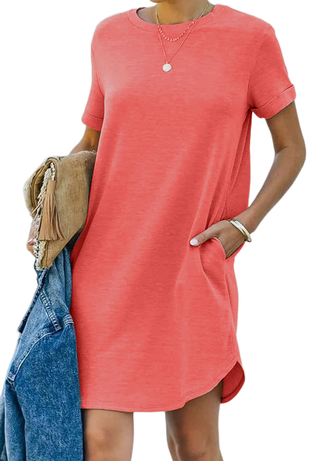 Women's Casual Short Sleeve T Shirt Dress Basic Dresses with Pockets