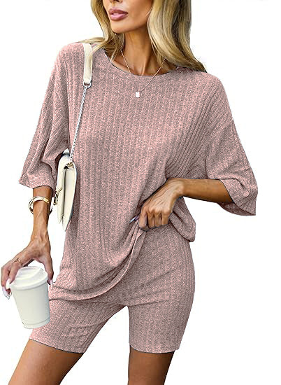 🔥Ribbed Knit T-shirt Shorts Lounge Sets (BUY 2 FREE SHIPPING)