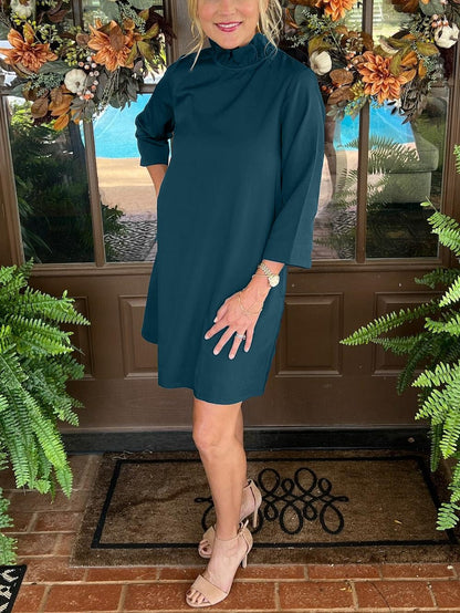 ✨Tied back Bow Round Ruffled Neckline Dress with Pockets