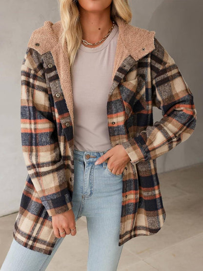 ✨Women's Flannel Hooded Button down Fleece Plaid Shacket