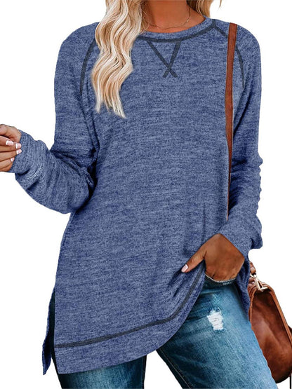 ⏰Hot Sale-Women Fall Side slit Long Sleeve Shirts Tunic Tops