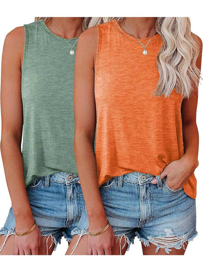 ✨Womens Crew Neck Sleeveless Loose Fit Casual 2 Pack Tank Tops