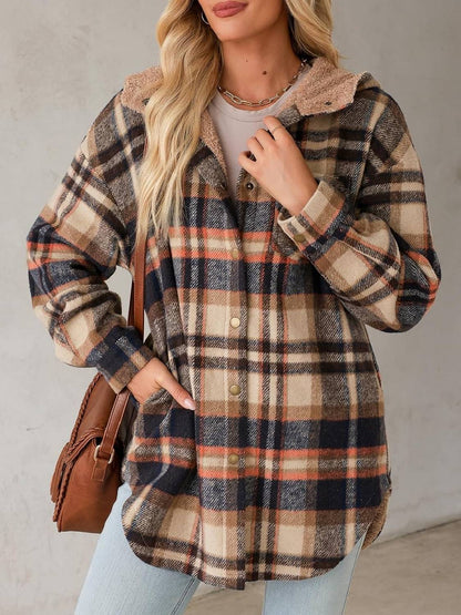 ✨Women's Flannel Hooded Button down Fleece Plaid Shacket
