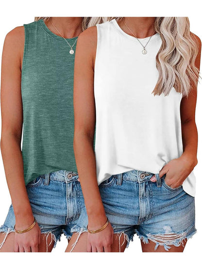 ✨Womens Crew Neck Sleeveless Loose Fit Casual 2 Pack Tank Tops