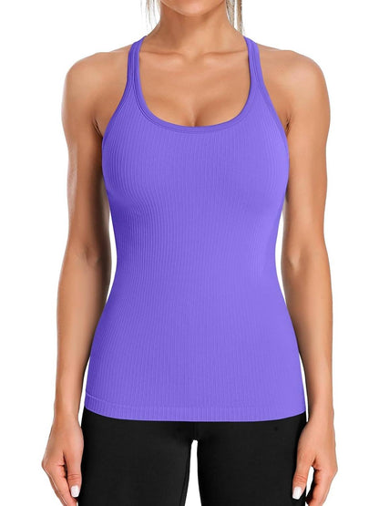 Ribbed U Neck Built-in Chest Pad Y Back Sleeveless Sports Tank Top