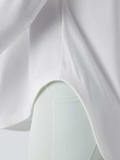 One Shoulder Long Sleeve Thumb Hole Curved Hem Top-Built-in Bra
