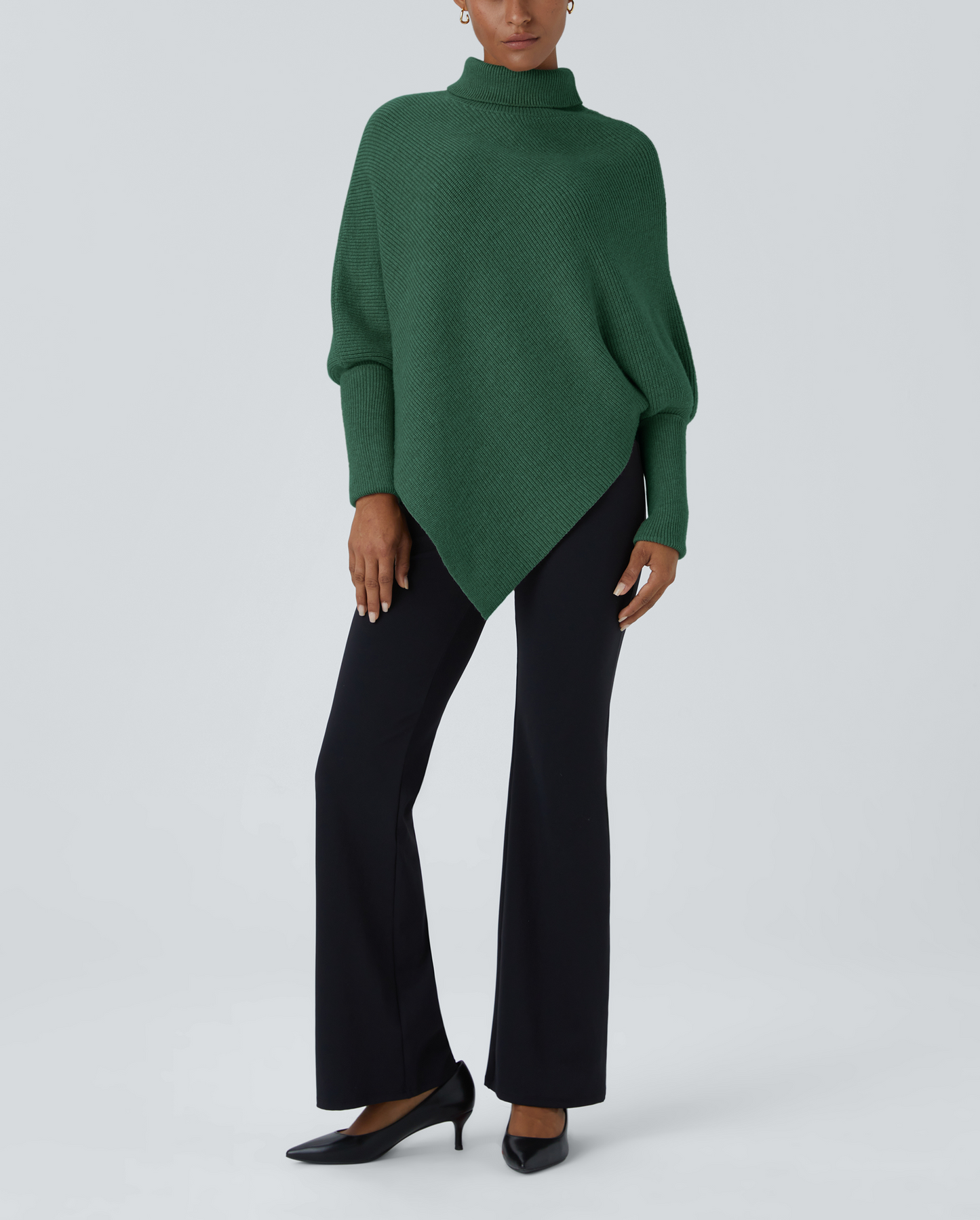 Turtleneck Batwing Long Sleeve Asymmetric Hem Sweater