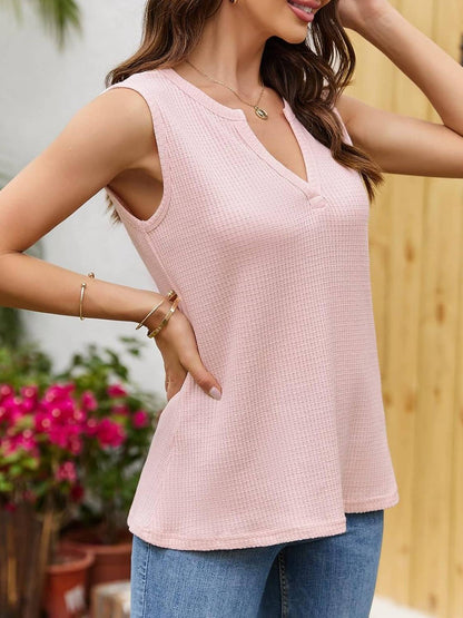 ✨Womens V Neck Waffle Knit Summer Casual Sleeveless Loose Tank Tops
