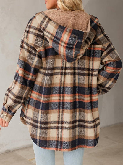 ✨Women's Flannel Hooded Button down Fleece Plaid Shacket