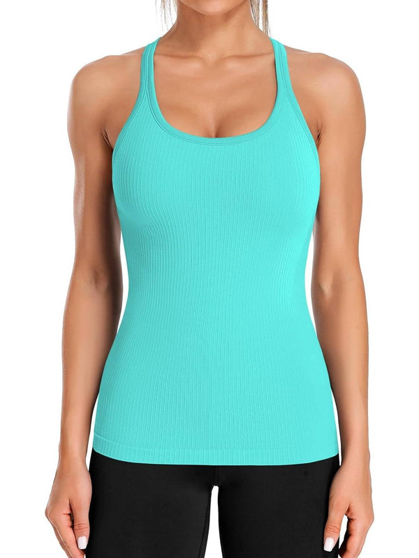 Ribbed U Neck Built-in Chest Pad Y Back Sleeveless Sports Tank Top