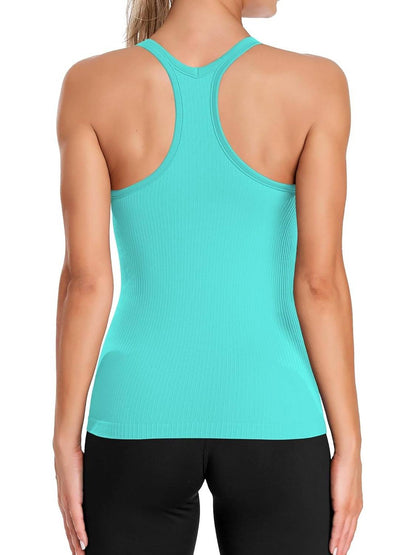 Ribbed U Neck Built-in Chest Pad Y Back Sleeveless Sports Tank Top