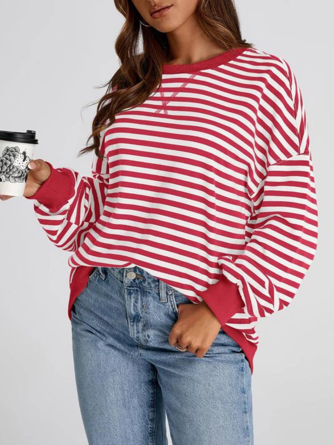 ⏰Hot Sale-Oversized Striped Color Block Sweatshirt