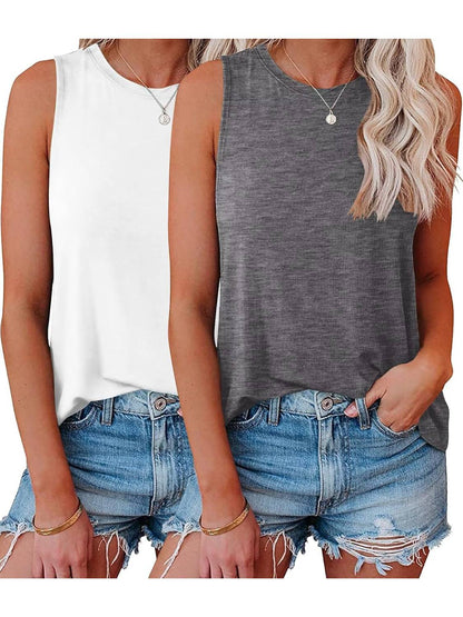 ✨Womens Crew Neck Sleeveless Loose Fit Casual 2 Pack Tank Tops