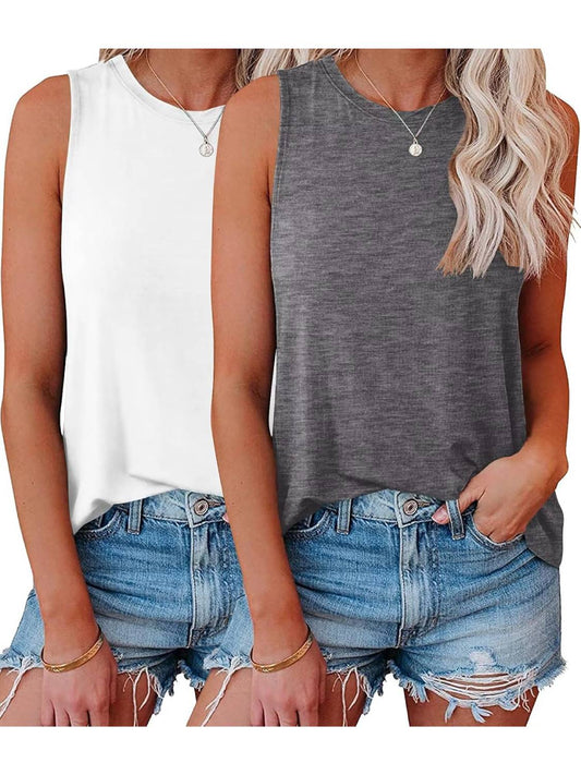 ✨Womens Crew Neck Sleeveless Loose Fit Casual 2 Pack Tank Tops