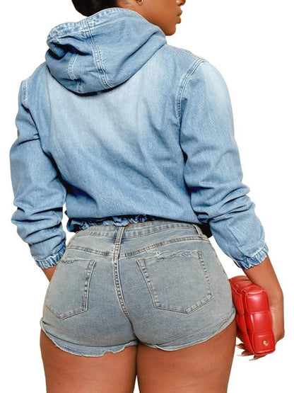 Women's Half Zip Denim Hoodie Pullover Jackets With Pocket