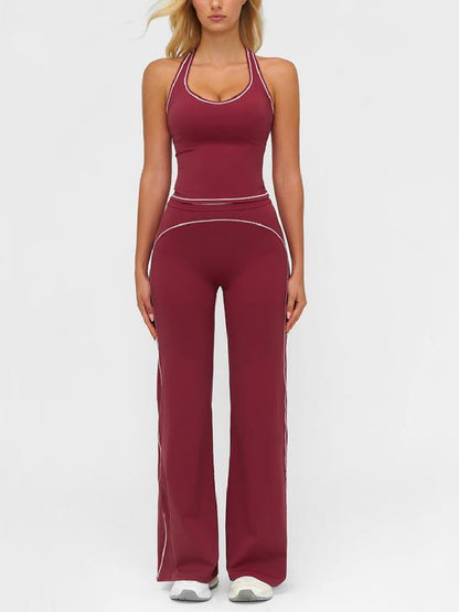 Women's Sporty Tracksuit Set-H-Shaped Back Design, Bell-Bottom Pants