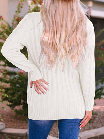 Women's Fall Casual Long Sleeve Button Down Open Front Cable Knit Cardigan