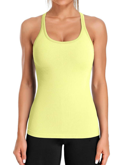 Ribbed U Neck Built-in Chest Pad Y Back Sleeveless Sports Tank Top