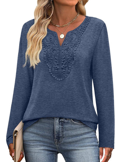 ✨Women Dressy Casual Lace V Neck Long Sleeve Shirts Blouses