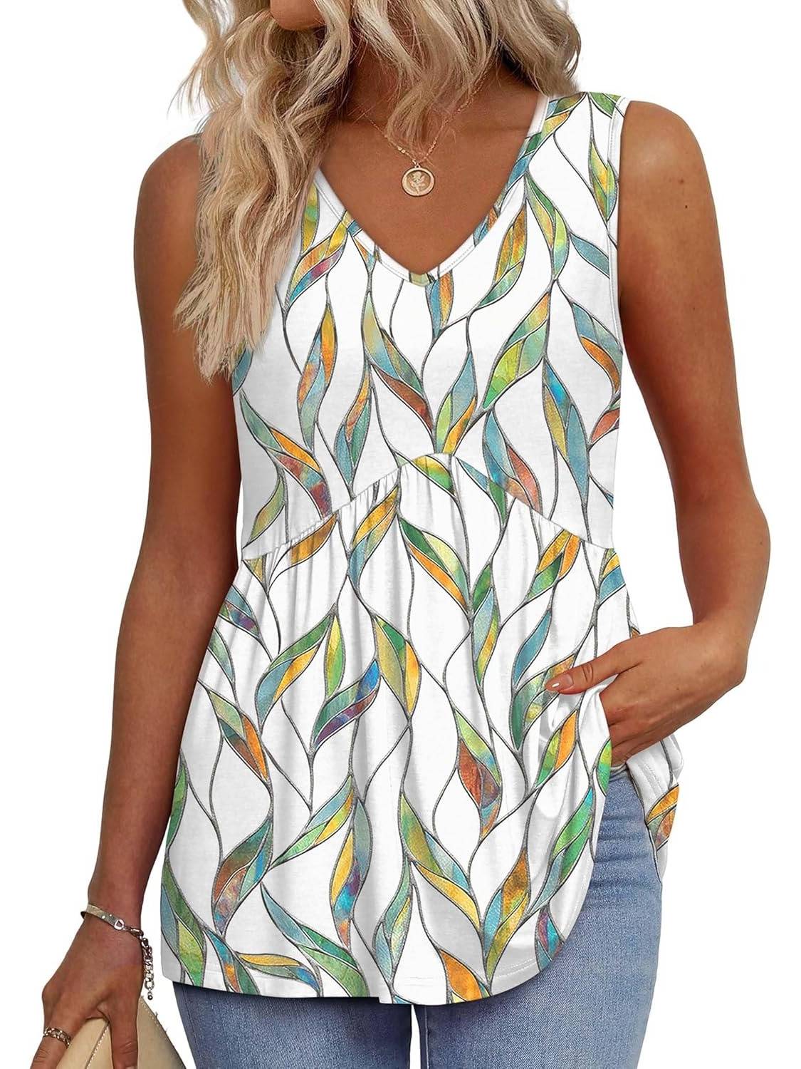 ⏰Hot Sale-Women Dressy Sleeveless V Neck Babydoll Tank Tops