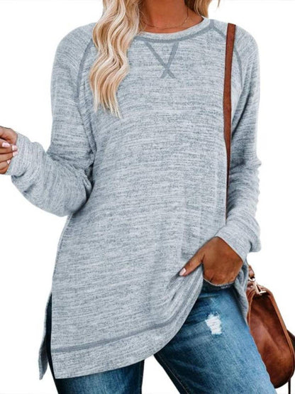 ⏰Hot Sale-Women Fall Side slit Long Sleeve Shirts Tunic Tops