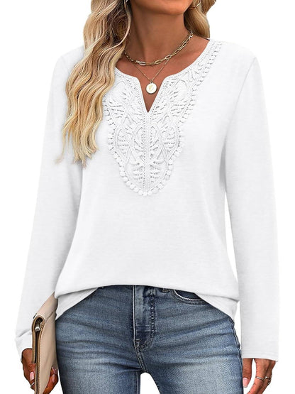 ✨Women Dressy Casual Lace V Neck Long Sleeve Shirts Blouses