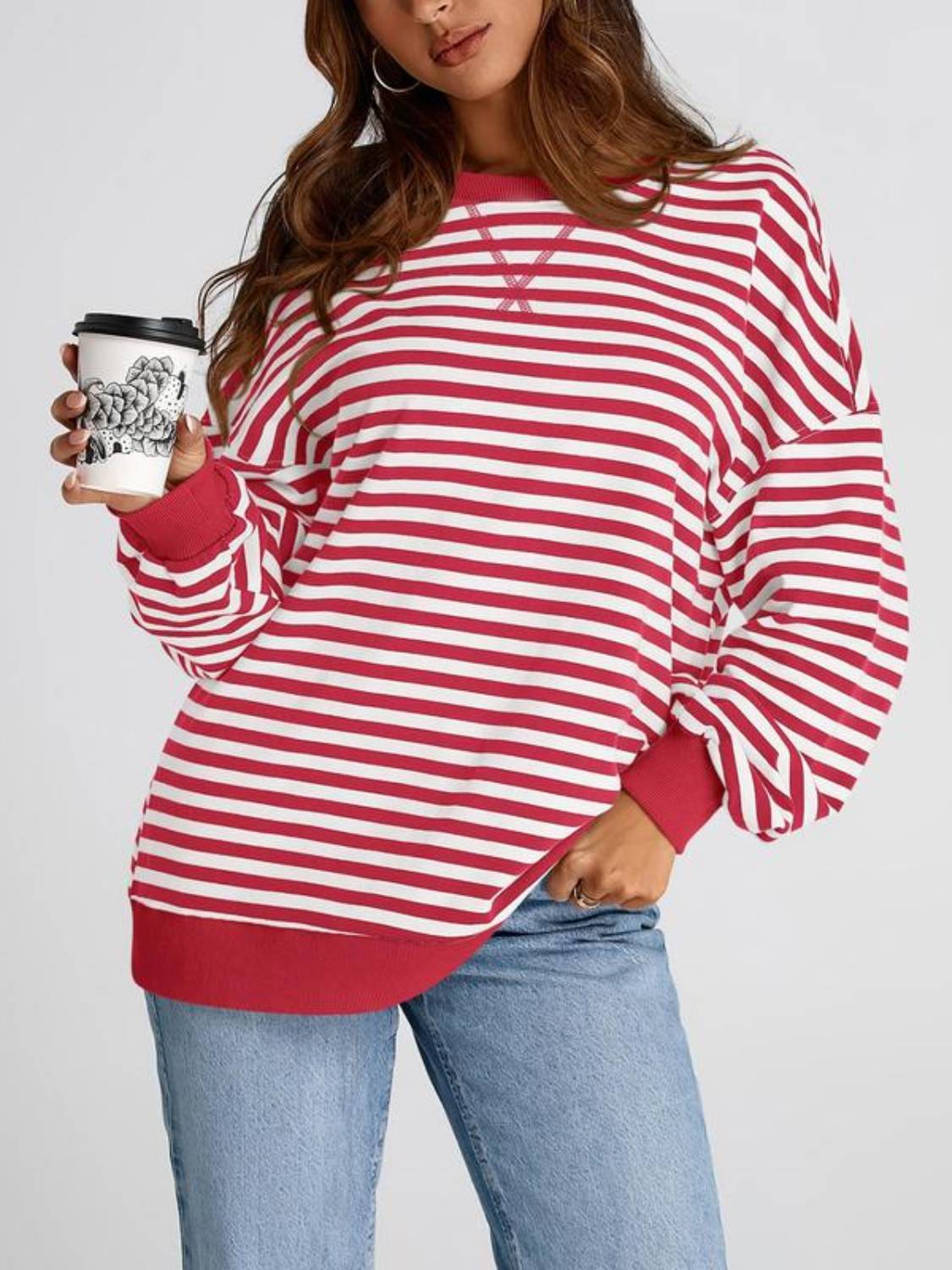 ⏰Hot Sale-Oversized Striped Color Block Sweatshirt