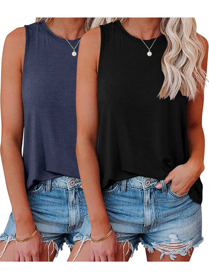 ✨Womens Crew Neck Sleeveless Loose Fit Casual 2 Pack Tank Tops