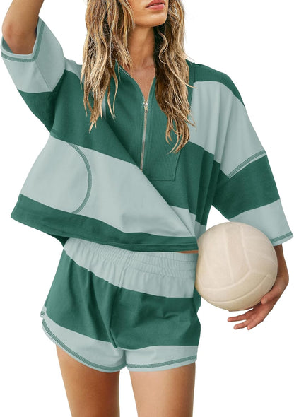 ✨Women's Summer Oversized Striped Shirt and Shorts Sets