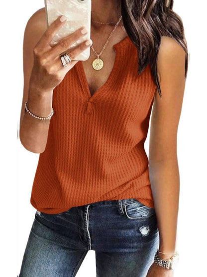 ✨Womens V Neck Waffle Knit Summer Casual Sleeveless Loose Tank Tops